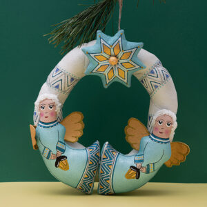 Різдвяний віночок срібно-блакитний з ангеликами