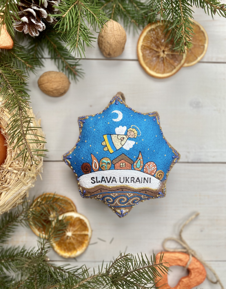 Сувенір кавовий ароматизований Зірка різдвяна "Слава Україні з янголом" - Зображення 3