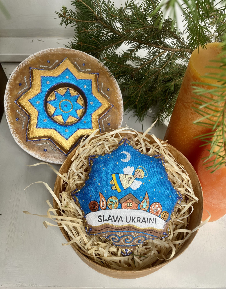 Сувенір кавовий ароматизований Зірка різдвяна "Слава Україні з янголом"