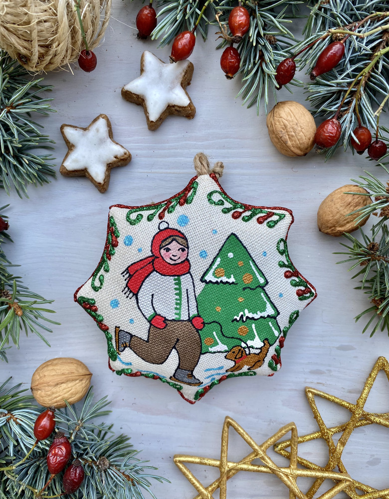 Сувенір зірка різдвяна "Діти на ковзанах"