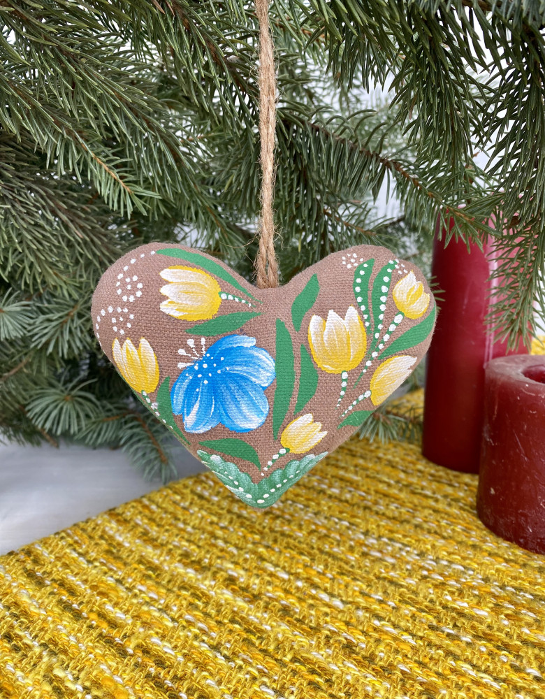 Сувенір кавовий ароматизований" Серце з синьо-жовтими петриківськими квітами" - Зображення 3