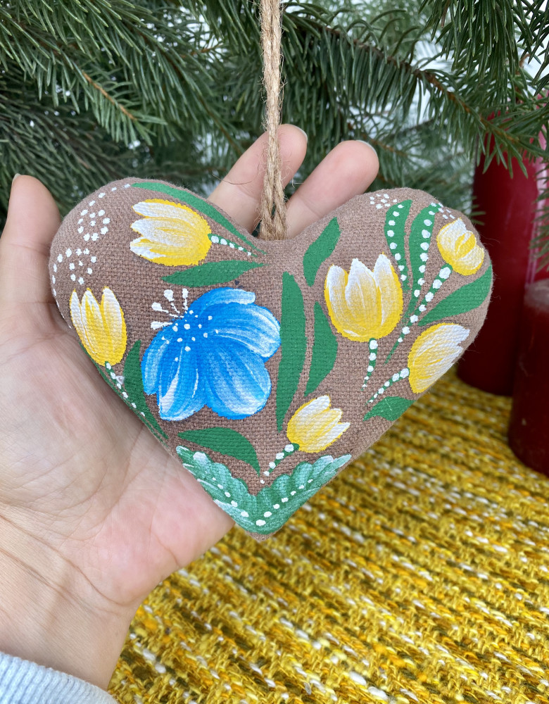 Сувенір кавовий ароматизований" Серце з синьо-жовтими петриківськими квітами" - Зображення 2