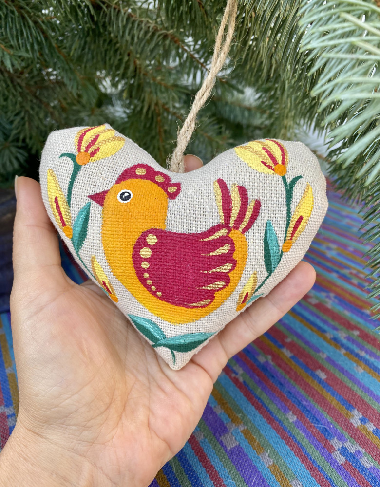 Сувенір ванільний "Серце з помаранчевою пташкою" - Зображення 2