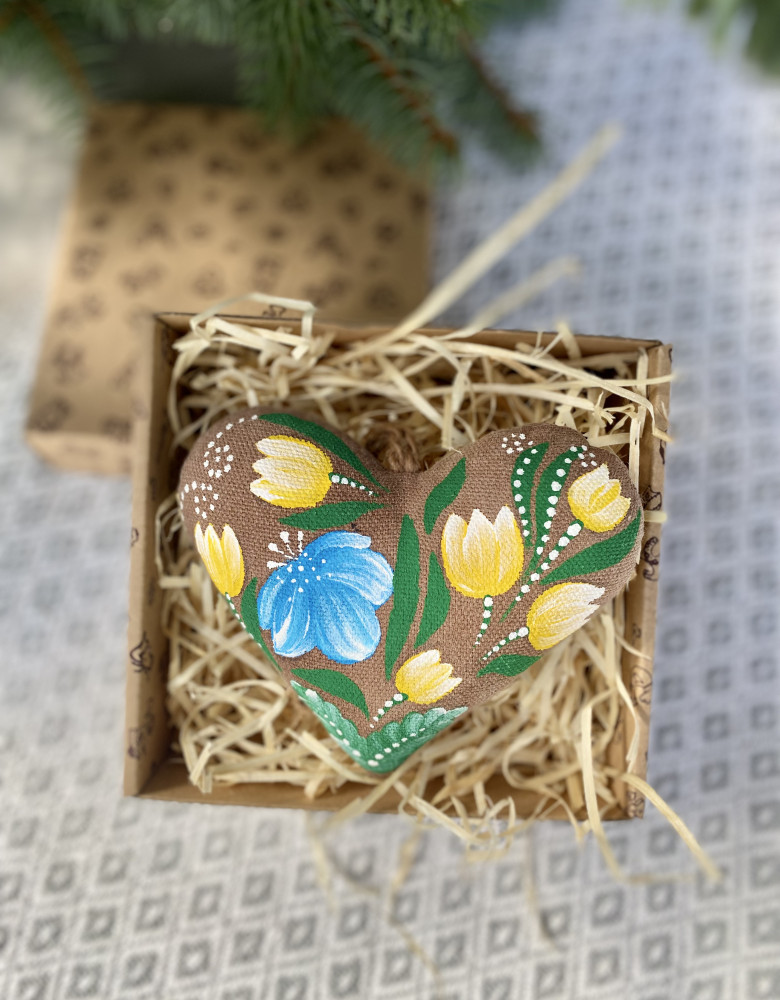Сувенір кавовий ароматизований" Серце з синьо-жовтими петриківськими квітами" - Зображення 4