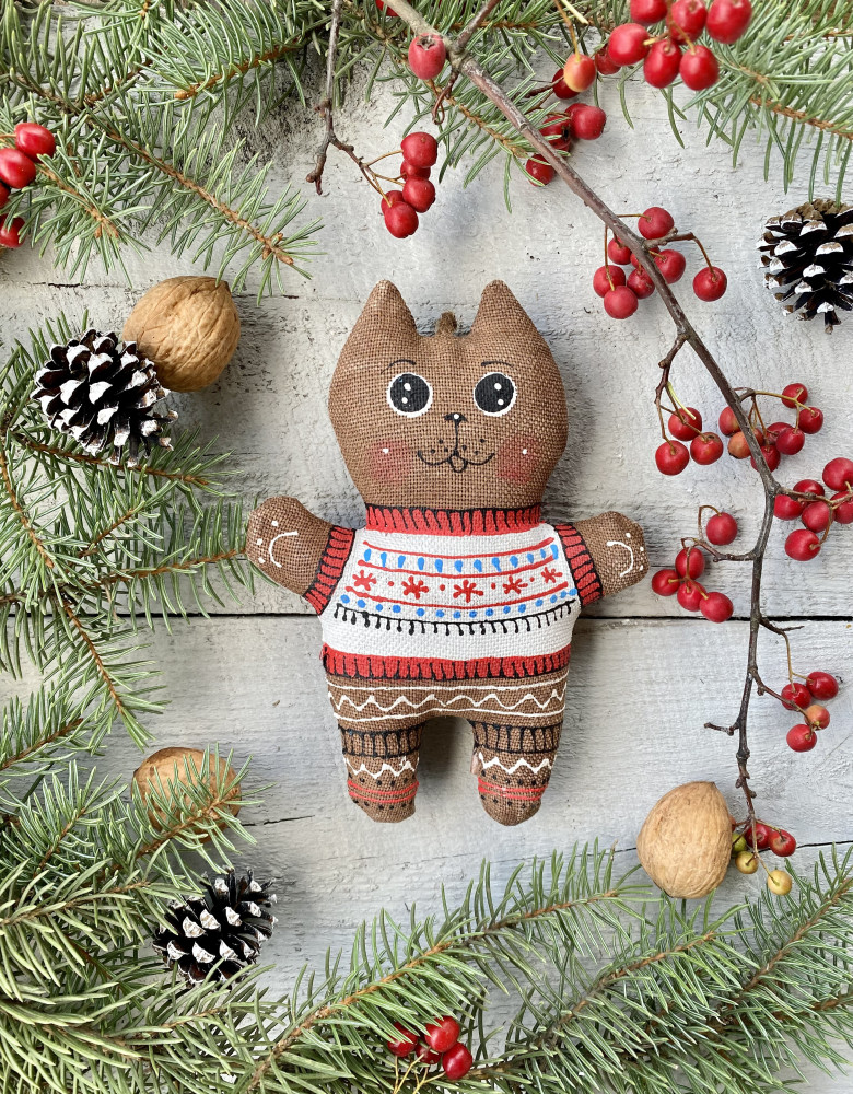 Сувенір кавовий ароматизований "Котеня в светрі з сніжинками" - Зображення 2