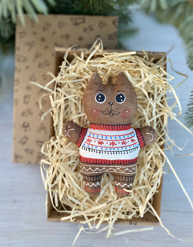 Сувенір кавовий ароматизований "Котеня в светрі з сніжинками" - Зображення 4