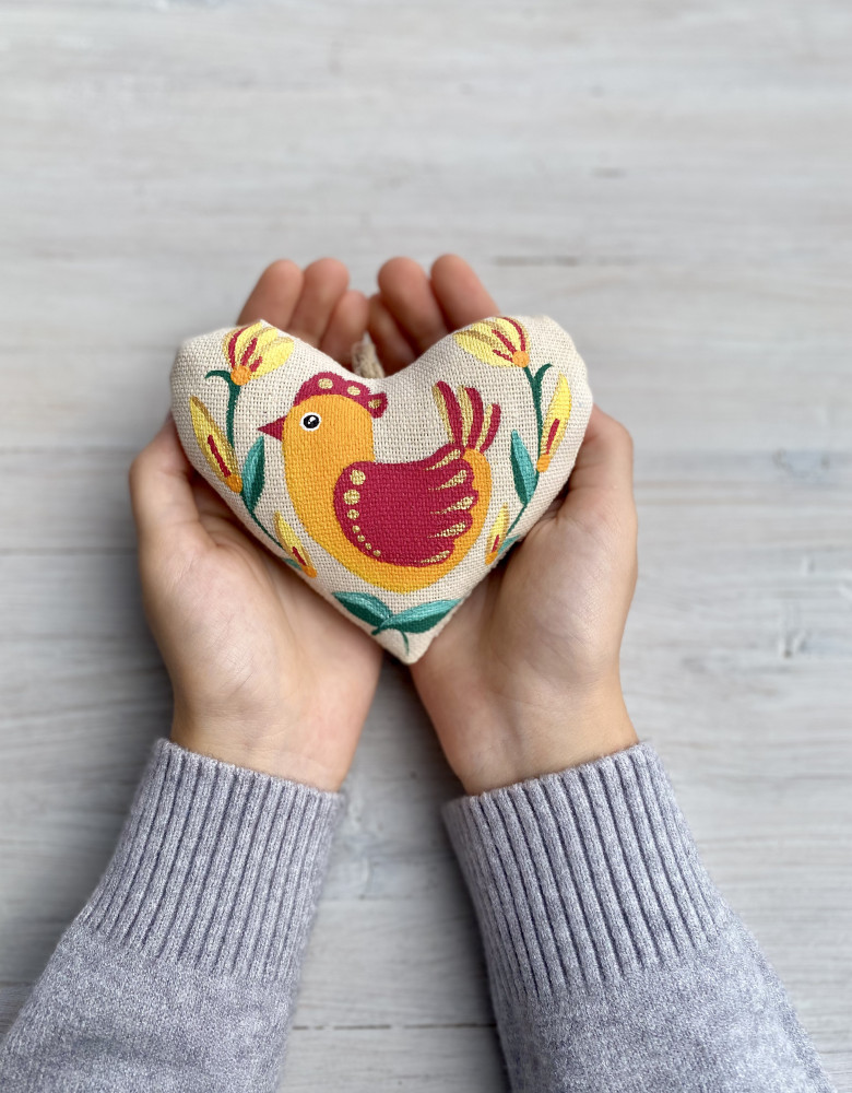 Сувенір ванільний "Серце з помаранчевою пташкою"