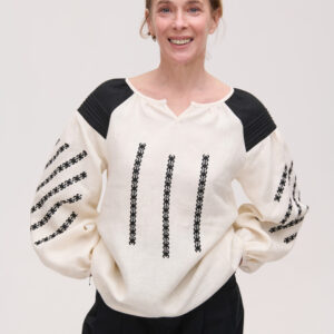 Жіноча вишиванка чорно-бежева лляна Podillia