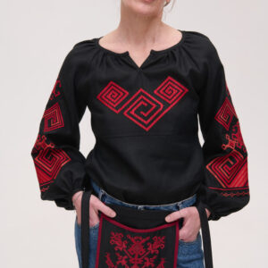 Жіноча вишиванка чорна лляна Infinity