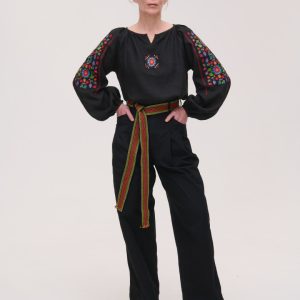 Жіноча вишиванка чорна лляна Yavorivska