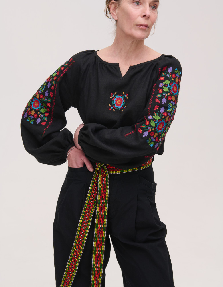 Жіноча вишиванка чорна лляна Yavorivska - Зображення 2