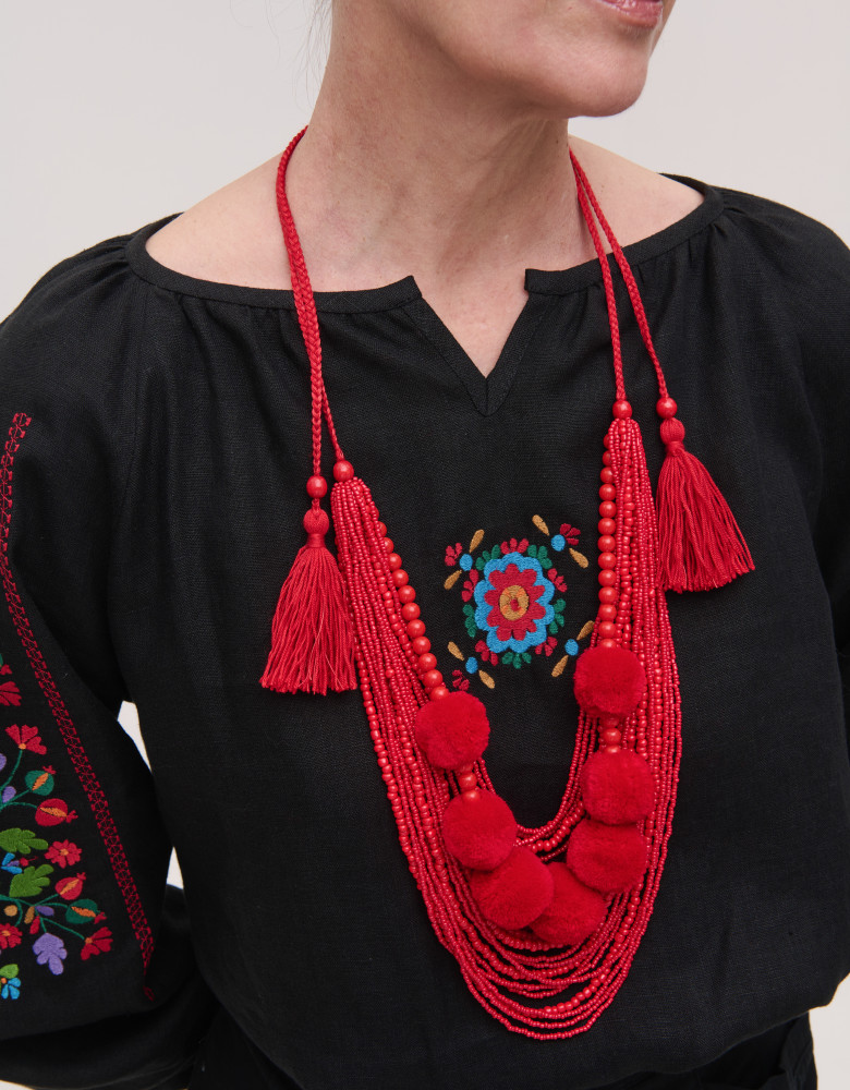 Жіноча вишиванка чорна лляна Yavorivska - Зображення 4