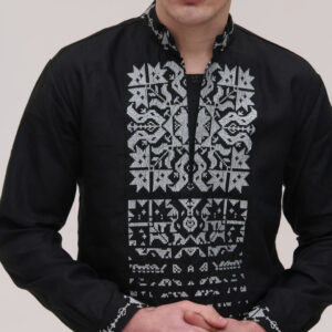 Чоловіча вишиванка чорна лляна Zirka