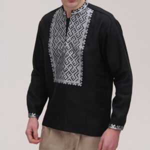 Чоловіча вишиванка чорна лляна Podillia