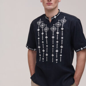 Чоловіча вишиванка синя лляна Krip на короткий рукав