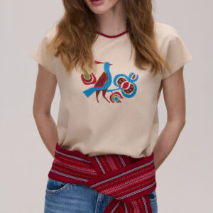 Блуза на короткий рукав бежева лляна Ptashka