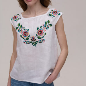 Блуза на короткий рукав біла лляна Borshchivska