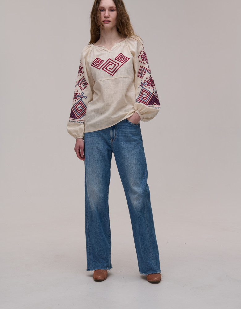 Жіноча вишиванка бежева лляна Infinity - Зображення 2