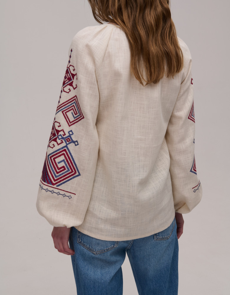 Жіноча вишиванка бежева лляна Infinity - Зображення 3