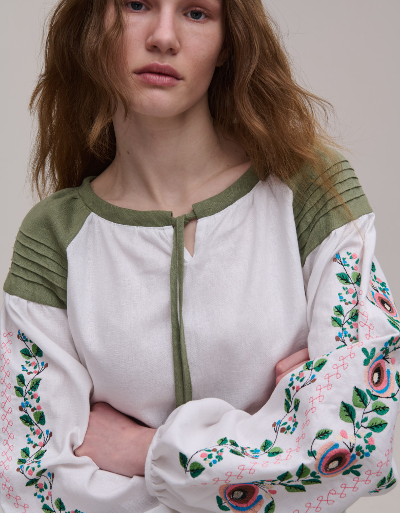 Жіноча вишиванка біла лляна Zakvitchana - Зображення 2