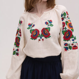Вишиванка жіноча лляна бежева Bolekhivskа