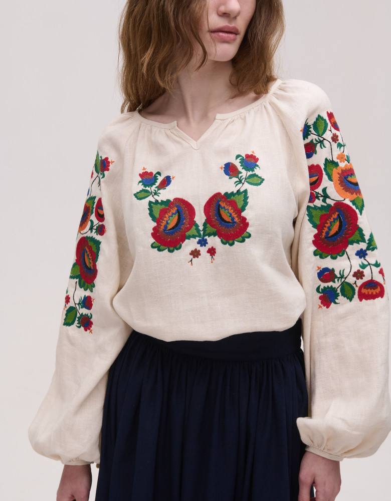 Вишиванка жіноча лляна бежева Bolekhivskа