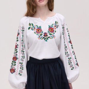 Вишиванка жіноча лляна біла Borshchivska