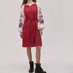 Вишита сукня бордо лляна Infinity