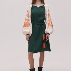 Вишита сукня зелена лляна Infinity