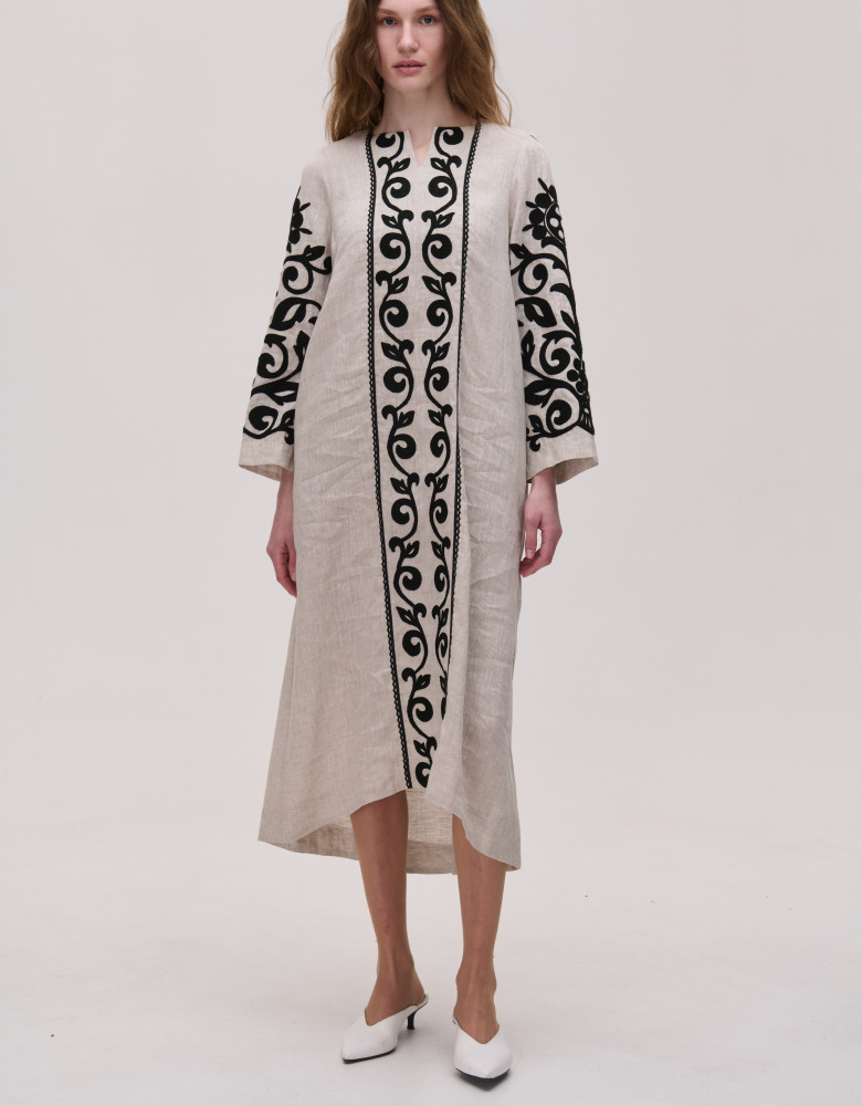 Сукня бежева лляна "Візерункова"