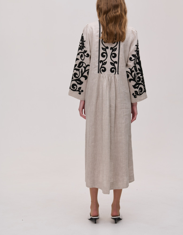 Сукня бежева лляна "Візерункова" - Зображення 4