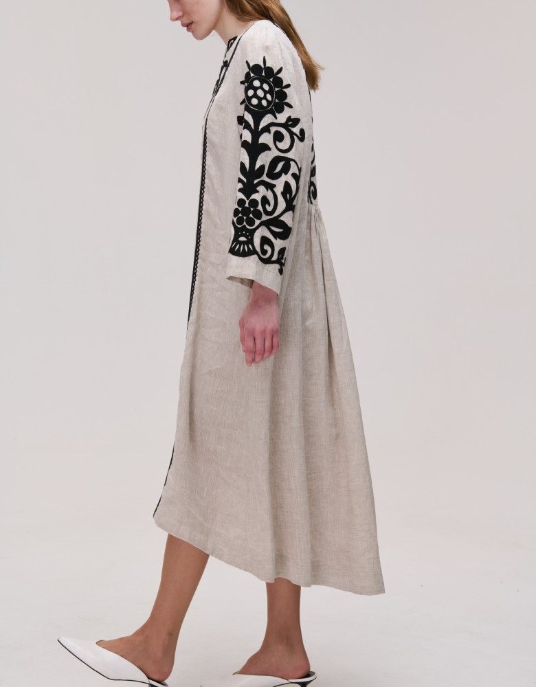 Сукня бежева лляна "Візерункова" - Зображення 3