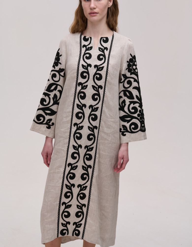 Сукня бежева лляна "Візерункова" - Зображення 2