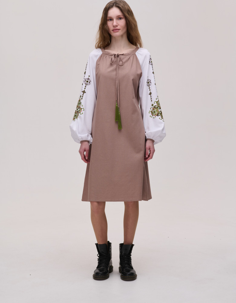 Вишита сукня брунатна лляна Krip - Зображення 2