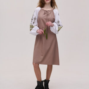 Вишита сукня брунатна лляна Krip