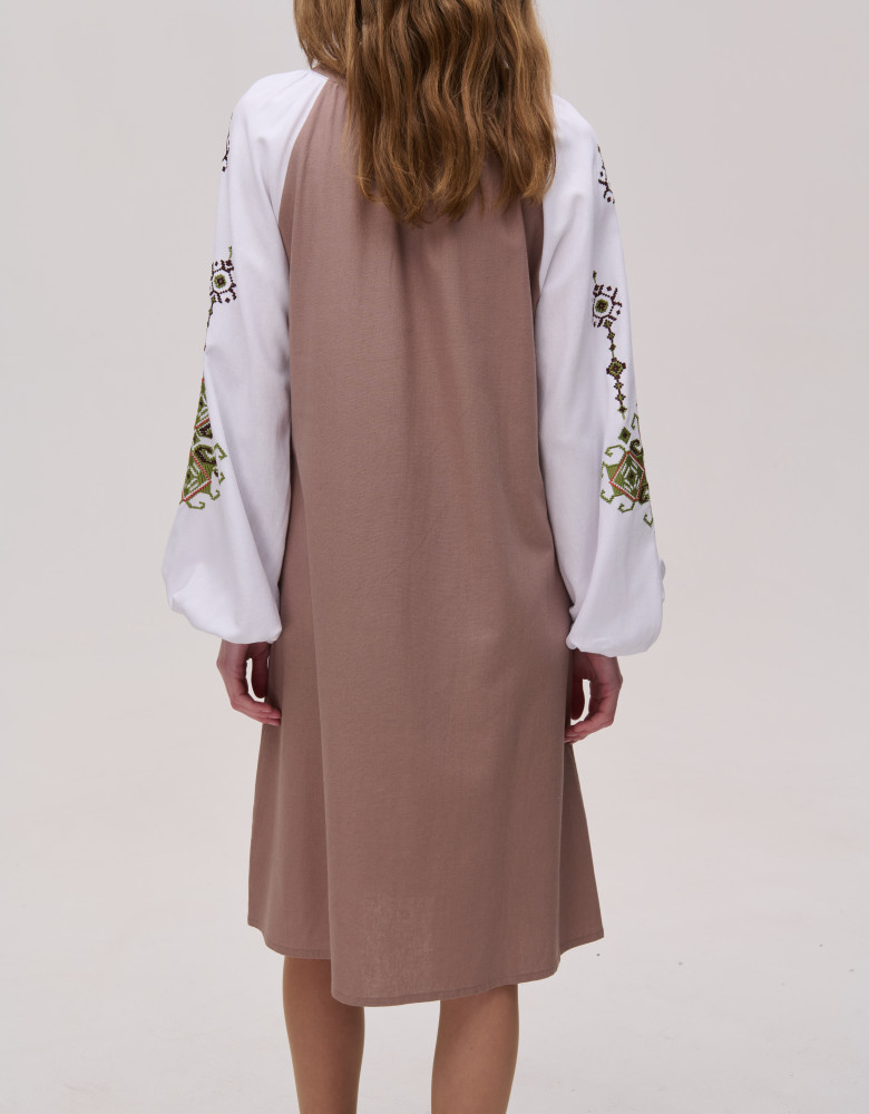 Вишита сукня брунатна лляна Krip - Зображення 6