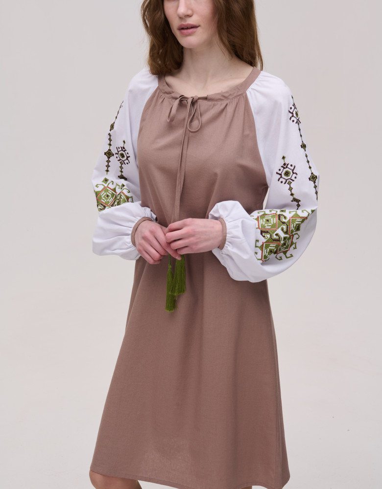 Вишита сукня брунатна лляна Krip - Зображення 5