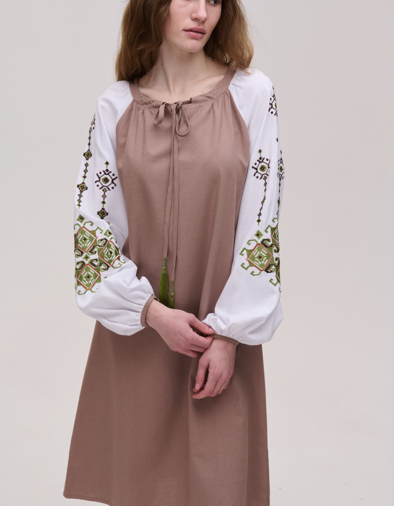 Вишита сукня брунатна лляна Krip - Зображення 4