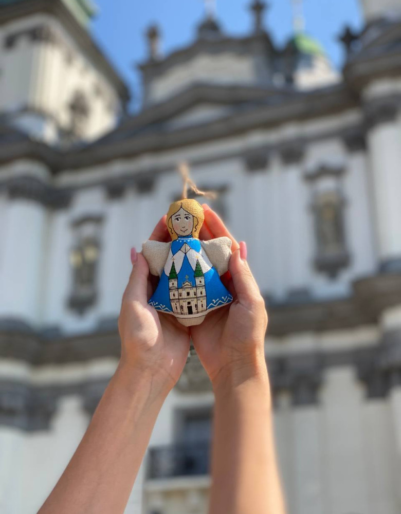 Сувенір текстильний янгол "Катедра Тернопіль"